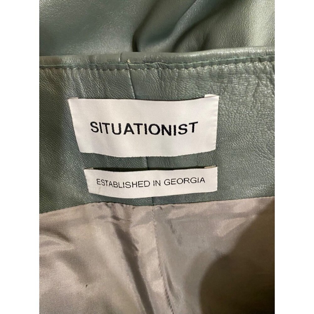 Situationist 44 Dark Green Grey Leather Shorts Western Style Pleats Long - Picture 8 of 13